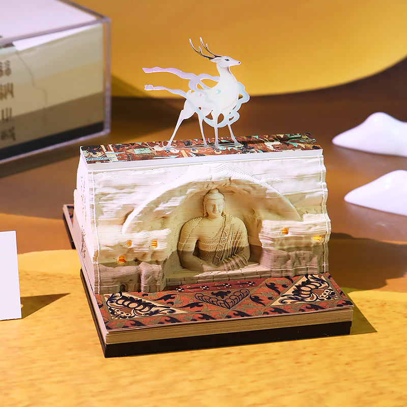 Dunhuang Mogao Grottoes Double-Sided 3D Paper-Cut Sculpture Desk Calendar & Notepad - Oriental Treasures