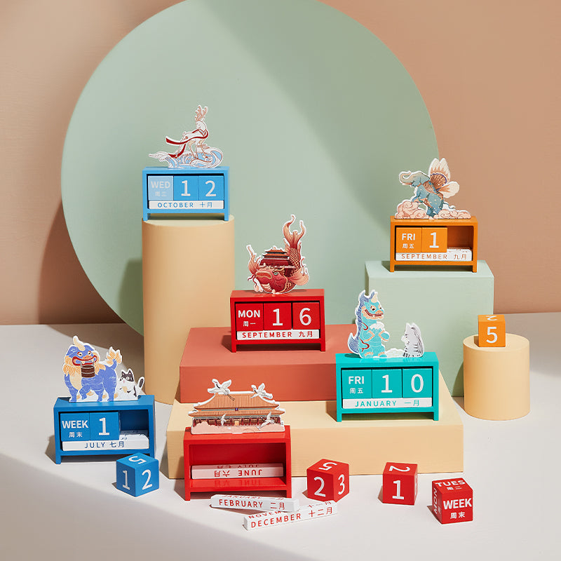 Chinese-Style Building Block Perpetual Calendar Desk Ornament - Oriental Treasures