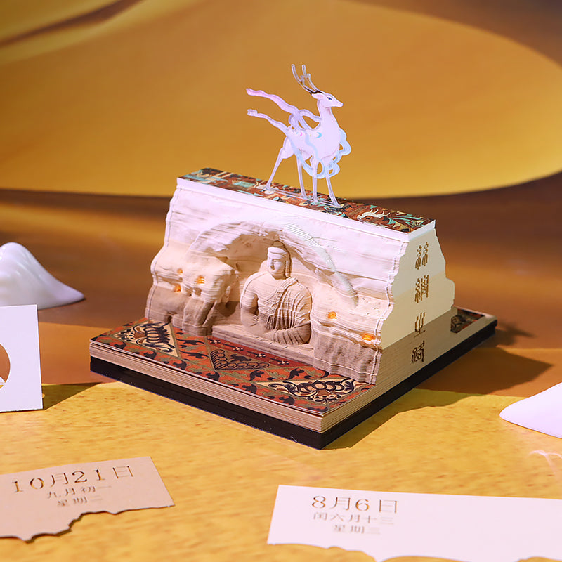 Dunhuang Mogao Grottoes Double-Sided 3D Paper-Cut Sculpture Desk Calendar & Notepad - Oriental Treasures