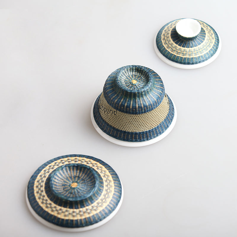 Handcrafted Bamboo-Woven White Porcelain Tea Bowl (Intangible Cultural Heritage)