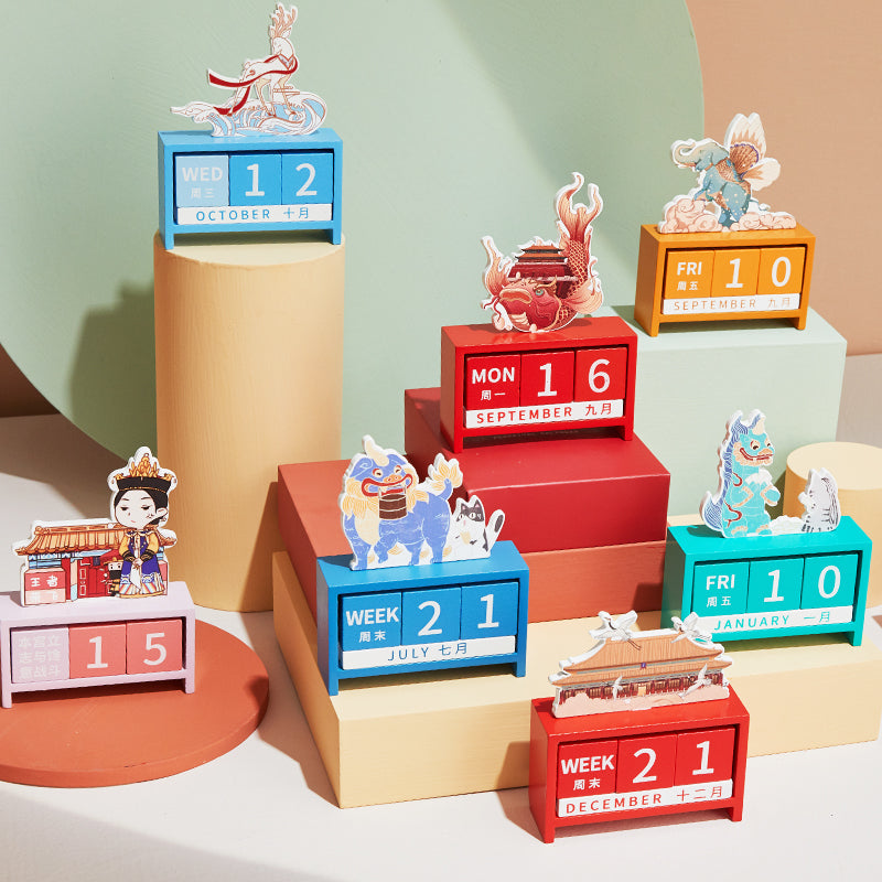 Chinese-Style Building Block Perpetual Calendar Desk Ornament - Oriental Treasures