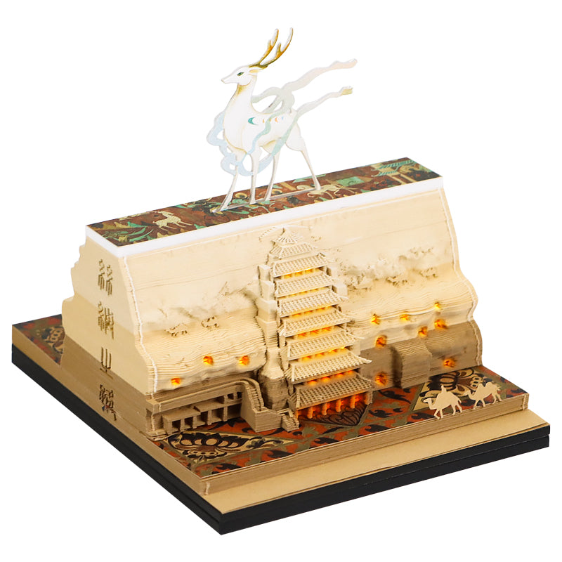 Dunhuang Mogao Grottoes Double-Sided 3D Paper-Cut Sculpture Desk Calendar & Notepad - Oriental Treasures