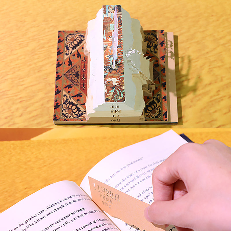 Dunhuang Mogao Grottoes Double-Sided 3D Paper-Cut Sculpture Desk Calendar & Notepad - Oriental Treasures
