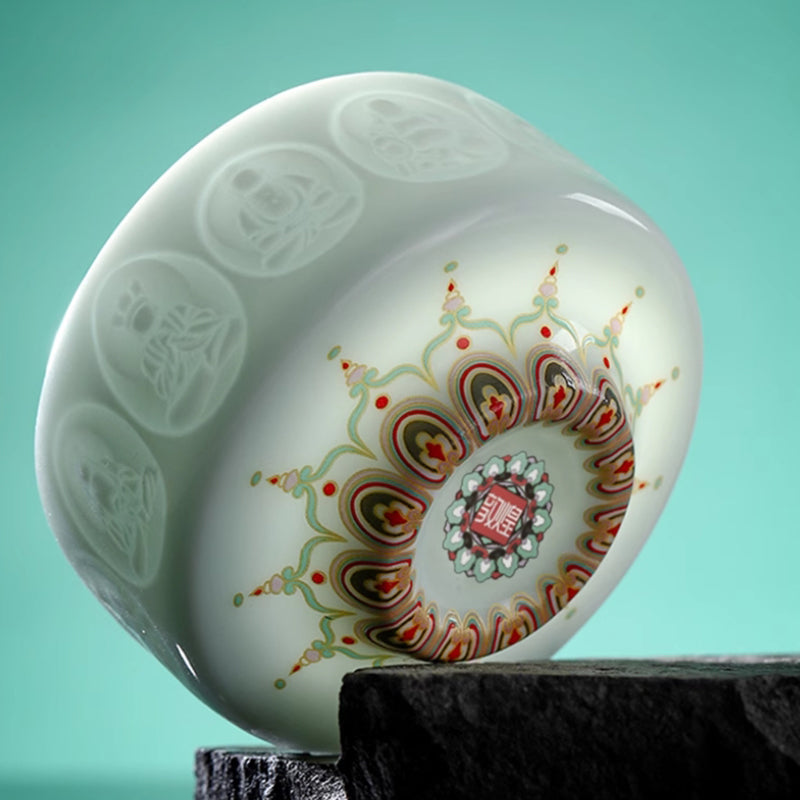Shadow Celadon Thousand-Buddha Relief Teacup