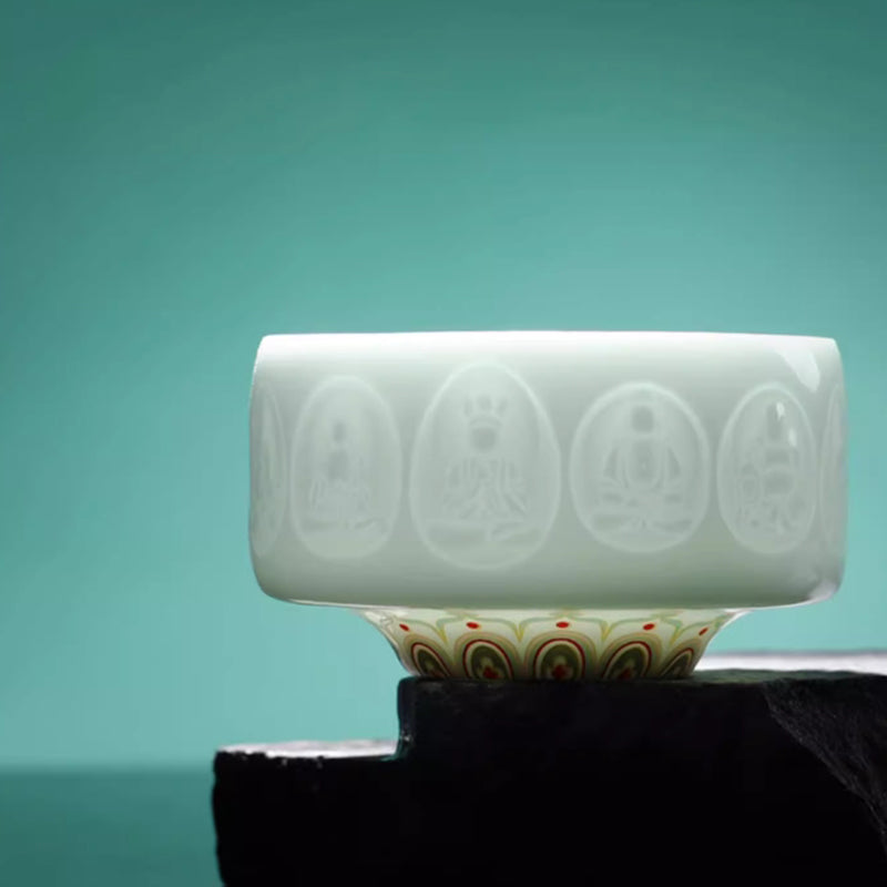 Shadow Celadon Thousand-Buddha Relief Teacup