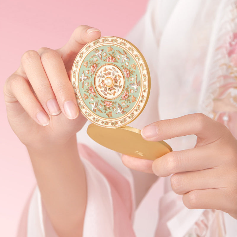"Birds Fluttering Around Blossoming Branches" Portable Mirror - Oriental Treasures