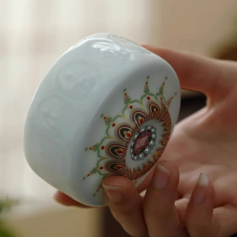 Shadow Celadon Thousand-Buddha Relief Teacup