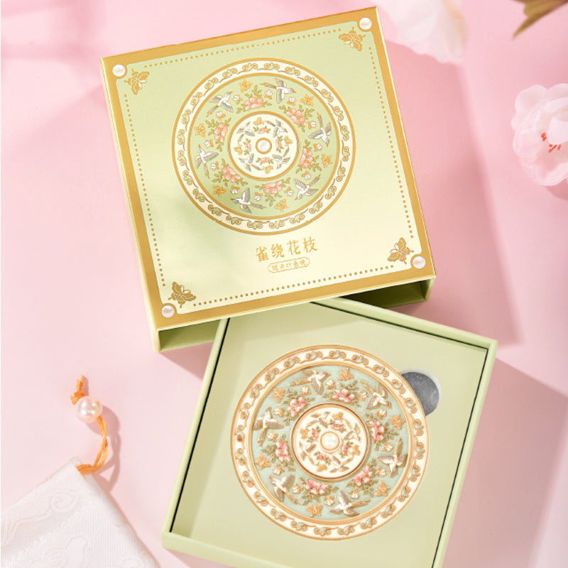 "Birds Fluttering Around Blossoming Branches" Portable Mirror - Oriental Treasures