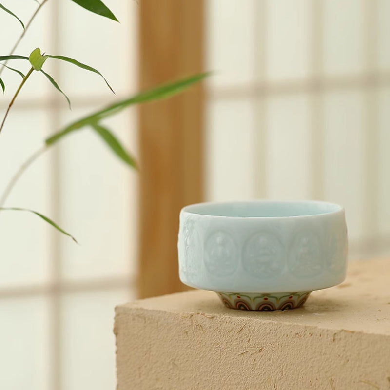 Shadow Celadon Thousand-Buddha Relief Teacup