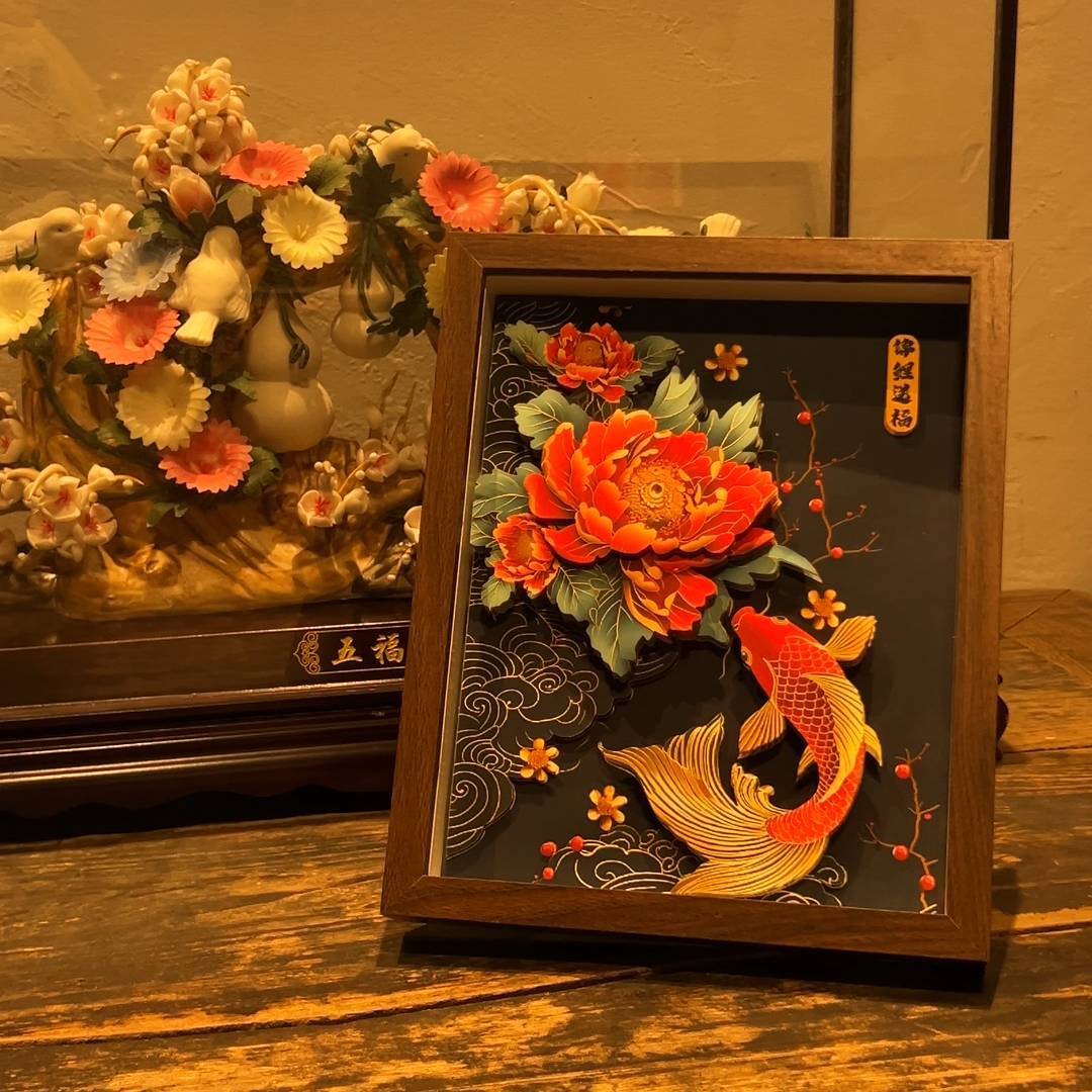 Intangible Cultural Heritage Paper Carving Art: Koi Bringing Blessings