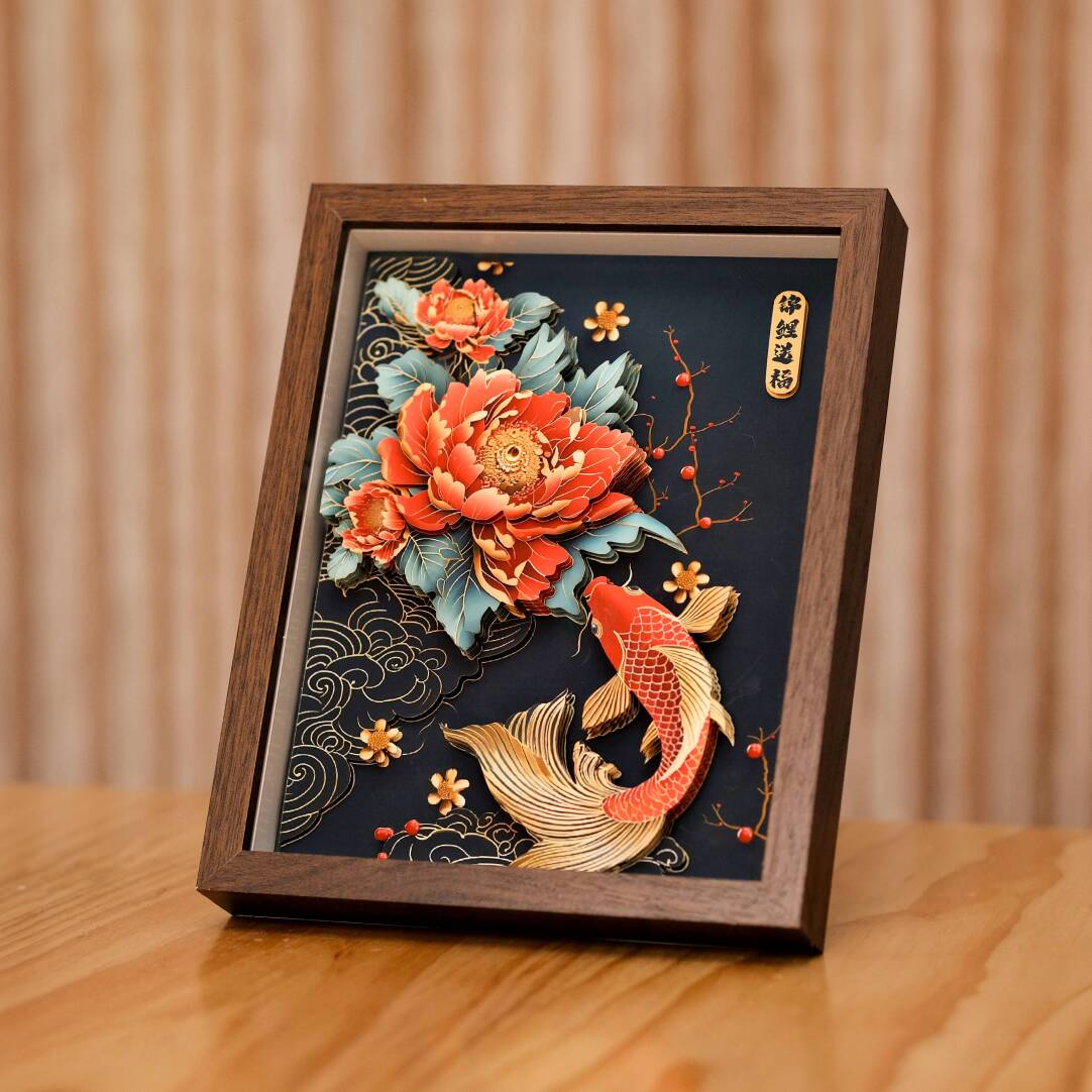 Intangible Cultural Heritage Paper Carving Art: Koi Bringing Blessings