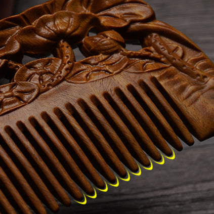 Custom Engraved Sandalwood Comb Set - Floral Green Acupressure Comb & Mirror Gift Box with Free Engraving