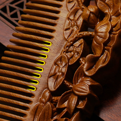 Custom Engraved Sandalwood Comb Set - Floral Green Acupressure Comb & Mirror Gift Box with Free Engraving