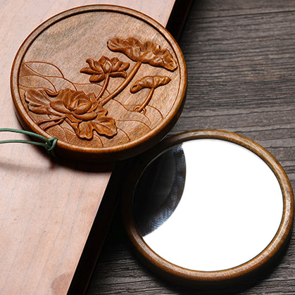 Custom Engraved Sandalwood Comb Set - Floral Green Acupressure Comb & Mirror Gift Box with Free Engraving