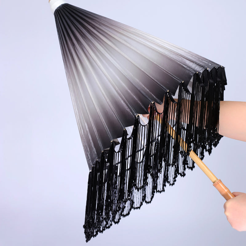 Handmade Chinese Oil Paper Umbrella with Tassel Fringe – Traditional Heritage Parasol