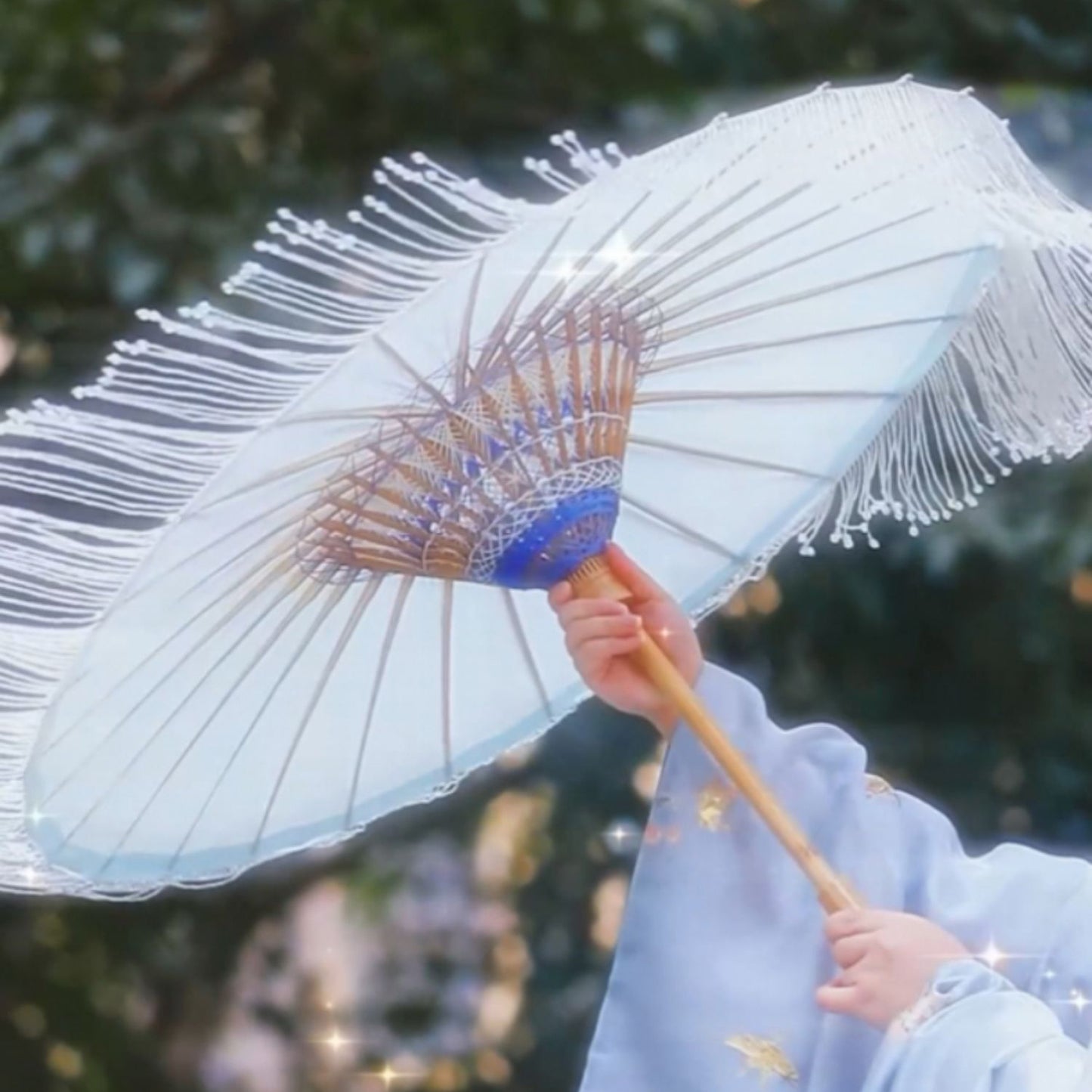 Handmade Chinese Oil Paper Umbrella with Tassel Fringe – Traditional Heritage Parasol