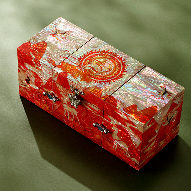 Chinese Mother-of-Pearl Jewelry Box - Handmade Luodian Lacquerware with Double/Triple Doors, ICH Heritage Art