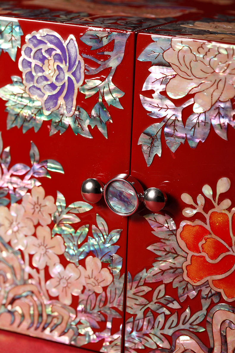 Chinese Mother-of-Pearl Jewelry Box - Handmade Luodian Lacquerware with Double/Triple Doors, ICH Heritage Art