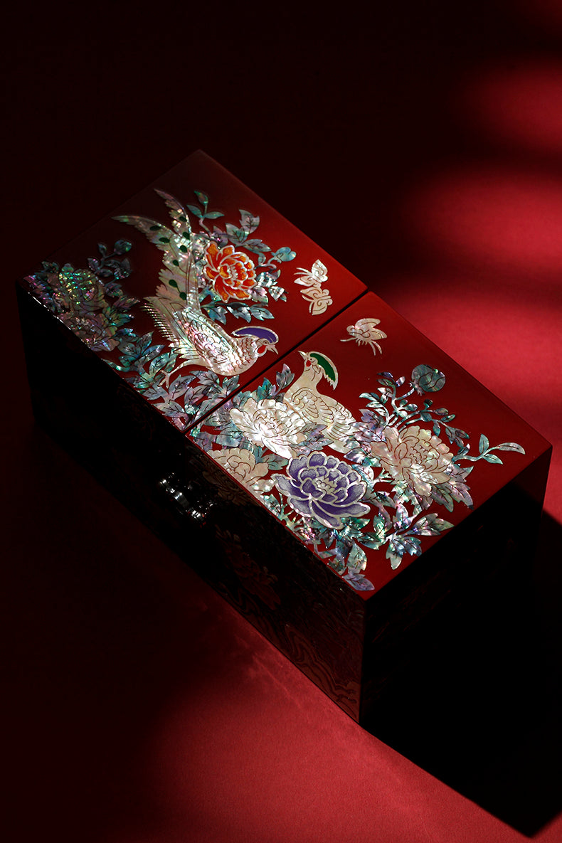 Chinese Mother-of-Pearl Jewelry Box - Handmade Luodian Lacquerware with Double/Triple Doors, ICH Heritage Art