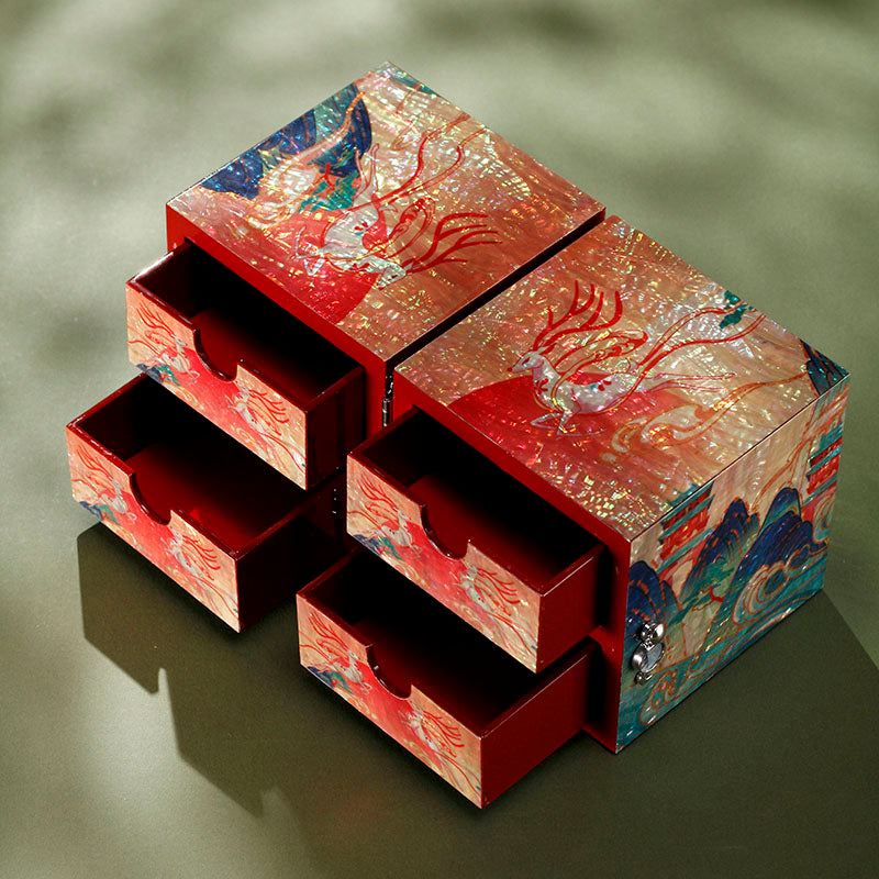 Chinese Mother-of-Pearl Jewelry Box - Handmade Luodian Lacquerware with Double/Triple Doors, ICH Heritage Art