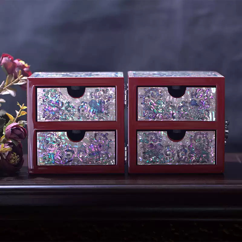 Chinese Mother-of-Pearl Jewelry Box - Handmade Luodian Lacquerware with Double/Triple Doors, ICH Heritage Art