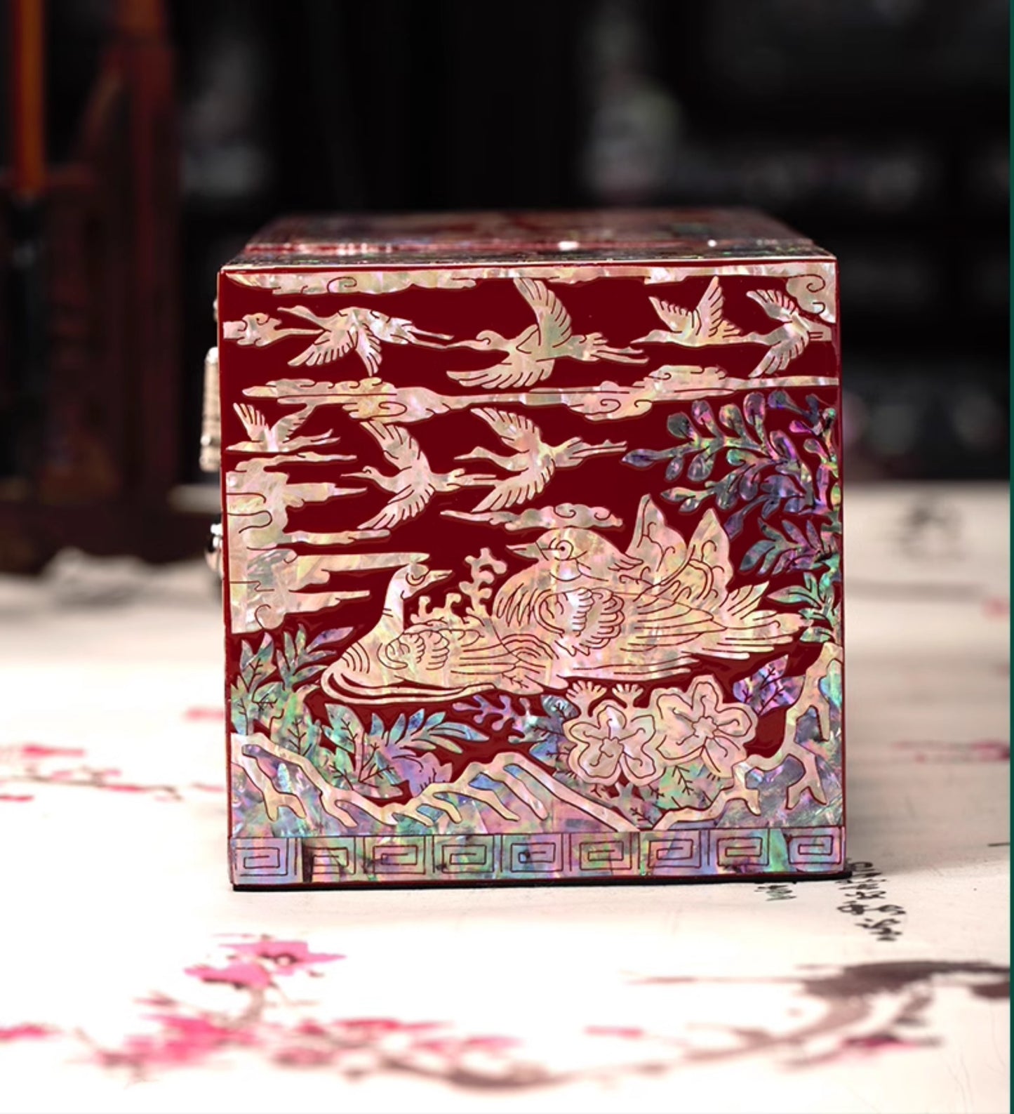Chinese Mother-of-Pearl Jewelry Box - Handmade Luodian Lacquerware with Double/Triple Doors, ICH Heritage Art