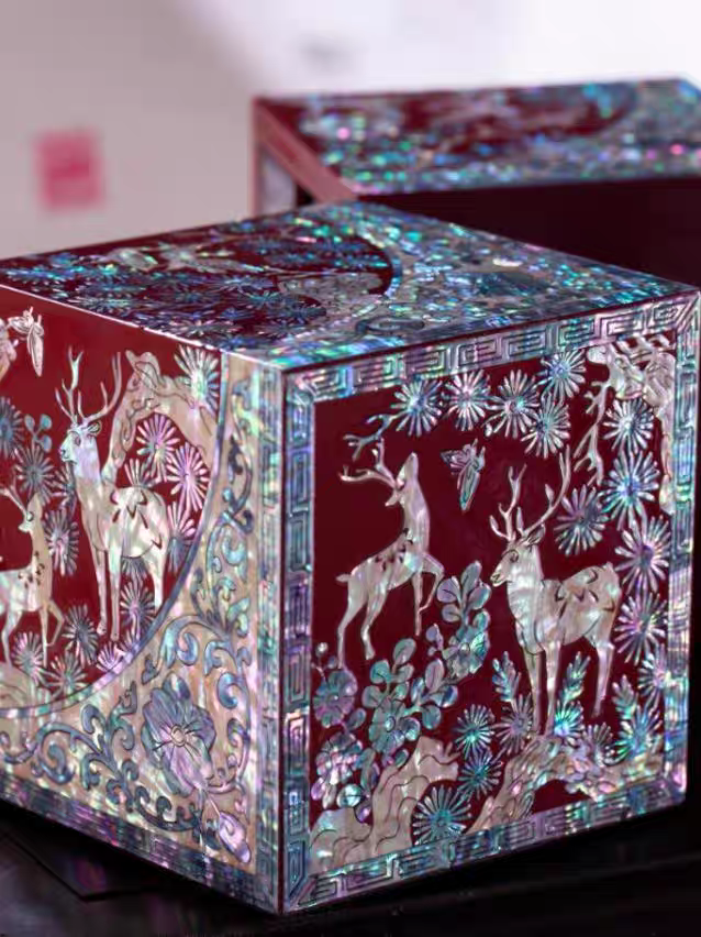 Chinese Mother-of-Pearl Jewelry Box - Handmade Luodian Lacquerware with Double/Triple Doors, ICH Heritage Art