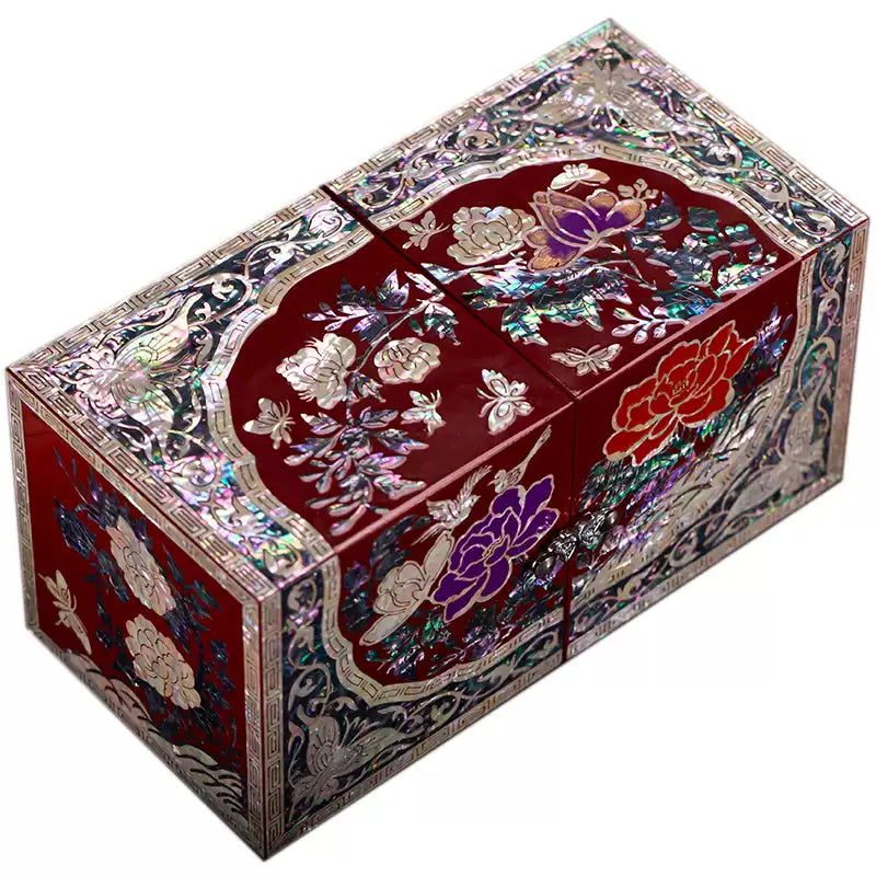 Chinese Mother-of-Pearl Jewelry Box - Handmade Luodian Lacquerware with Double/Triple Doors, ICH Heritage Art