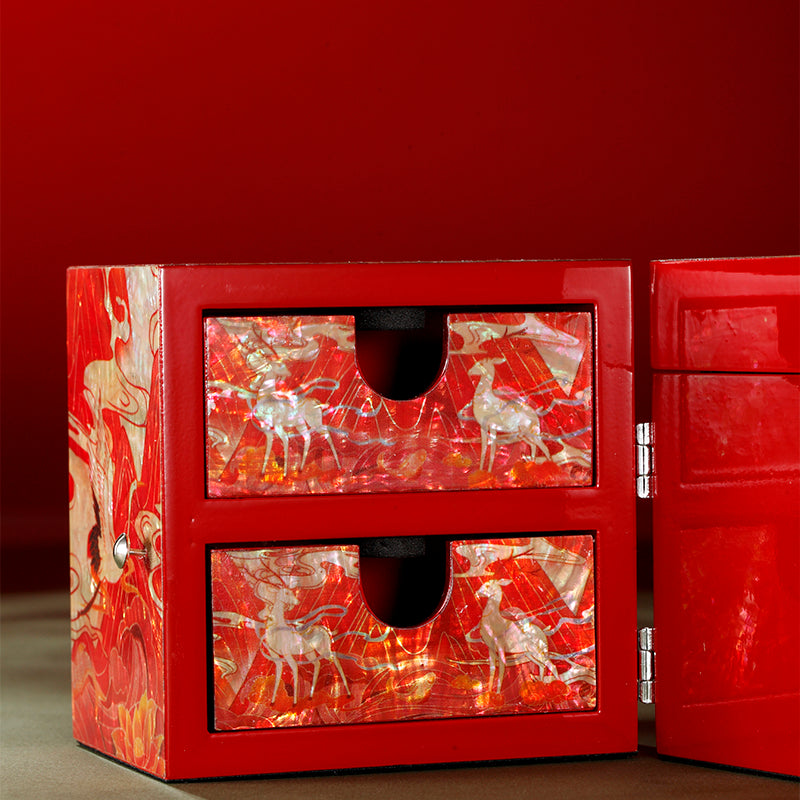 Chinese Mother-of-Pearl Jewelry Box - Handmade Luodian Lacquerware with Double/Triple Doors, ICH Heritage Art