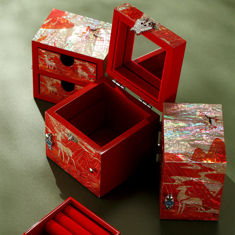 Chinese Mother-of-Pearl Jewelry Box - Handmade Luodian Lacquerware with Double/Triple Doors, ICH Heritage Art