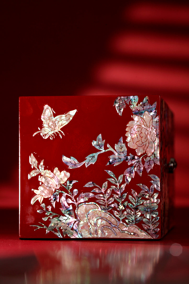 Chinese Mother-of-Pearl Jewelry Box - Handmade Luodian Lacquerware with Double/Triple Doors, ICH Heritage Art