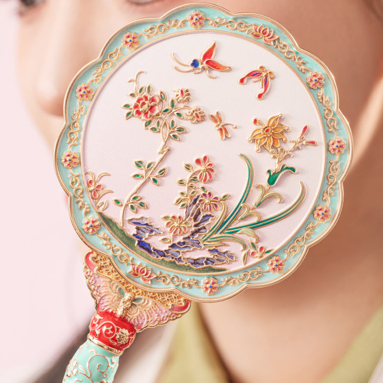 Birds Fluttering Portable Mirror with Blossoming Branches Design