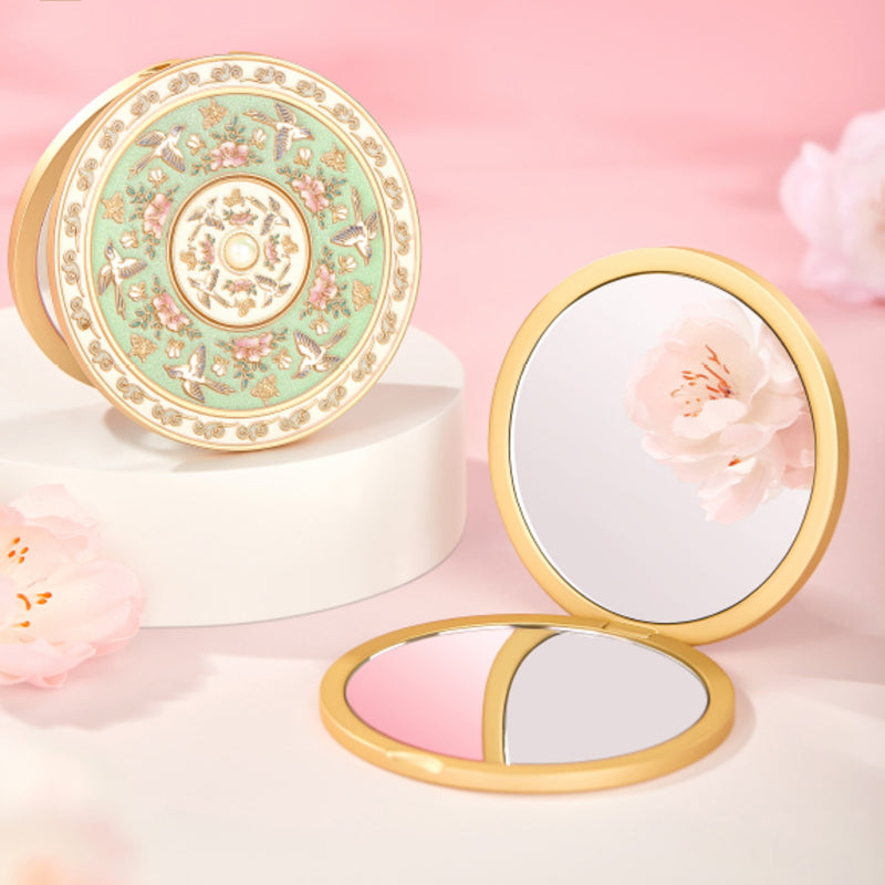 "Birds Fluttering Around Blossoming Branches" Portable Mirror - Oriental Treasures