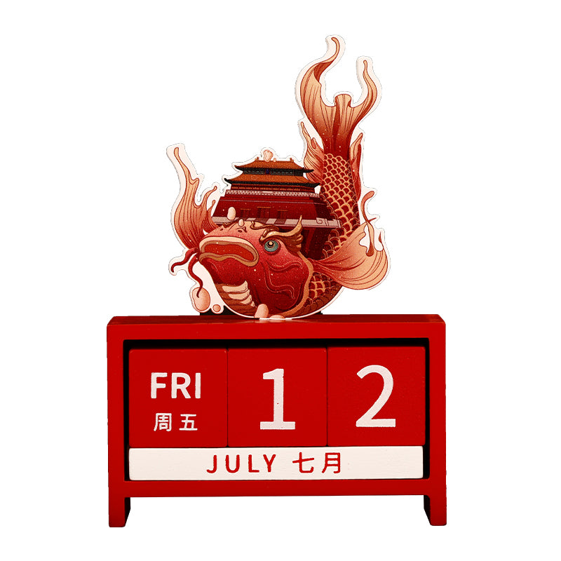 Chinese-Style Building Block Perpetual Calendar Desk Ornament - Oriental Treasures
