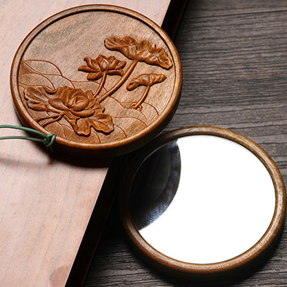 Custom Engraved Sandalwood Comb Set - Floral Green Acupressure Comb & Mirror Gift Box with Free Engraving
