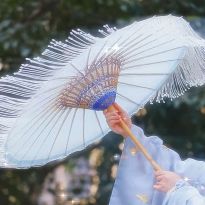 Handmade Chinese Oil Paper Umbrella with Tassel Fringe – Traditional Heritage Parasol