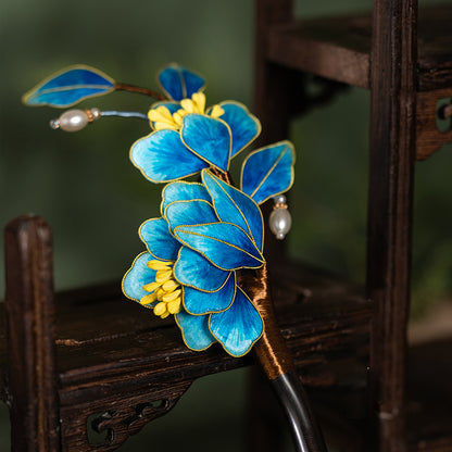 Intangible Cultural Heritage Silk Velvet Hairpin - Elegant Floral Design