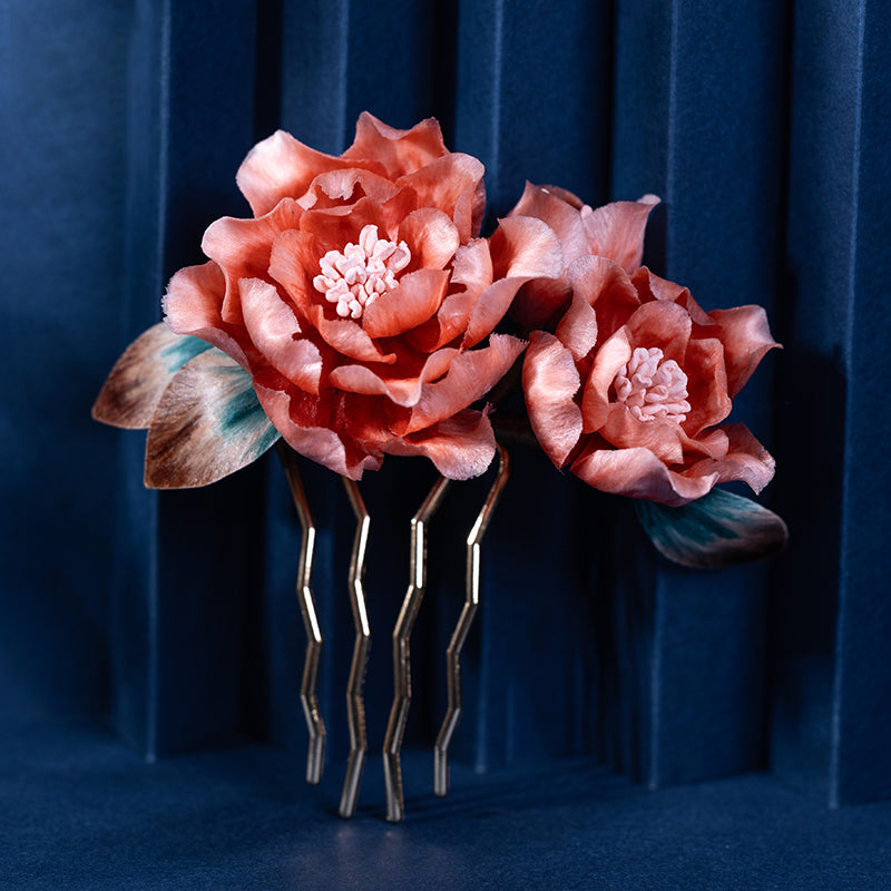 Intangible Cultural Heritage Silk Velvet Hairpin - Elegant Floral Design