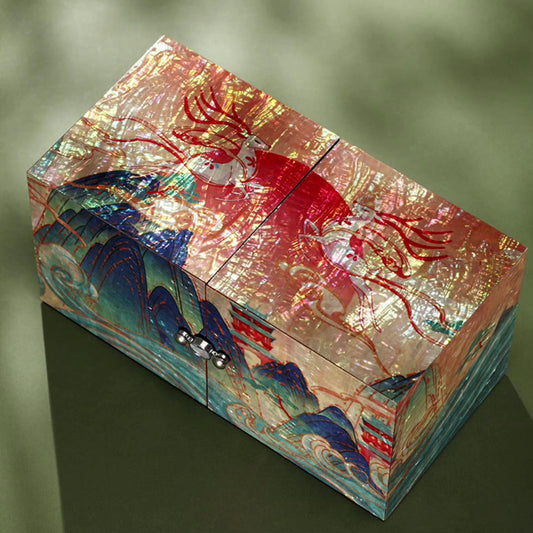 Chinese Mother-of-Pearl Jewelry Box - Handmade Luodian Lacquerware with Double/Triple Doors, ICH Heritage Art