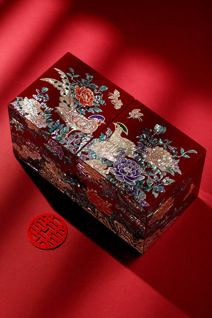 Chinese Mother-of-Pearl Jewelry Box - Handmade Luodian Lacquerware with Double/Triple Doors, ICH Heritage Art