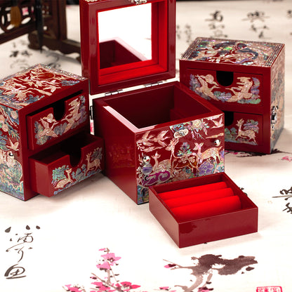 Chinese Mother-of-Pearl Jewelry Box - Handmade Luodian Lacquerware with Double/Triple Doors, ICH Heritage Art