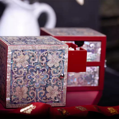 Chinese Mother-of-Pearl Jewelry Box - Handmade Luodian Lacquerware with Double/Triple Doors, ICH Heritage Art