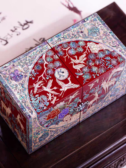Chinese Mother-of-Pearl Jewelry Box - Handmade Luodian Lacquerware with Double/Triple Doors, ICH Heritage Art