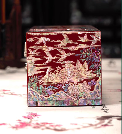 Chinese Mother-of-Pearl Jewelry Box - Handmade Luodian Lacquerware with Double/Triple Doors, ICH Heritage Art