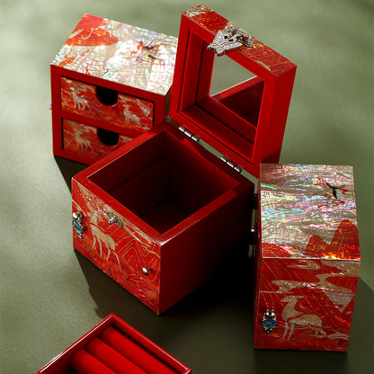 Chinese Mother-of-Pearl Jewelry Box - Handmade Luodian Lacquerware with Double/Triple Doors, ICH Heritage Art