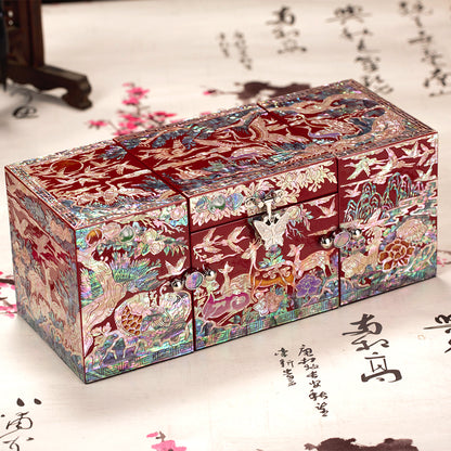 Chinese Mother-of-Pearl Jewelry Box - Handmade Luodian Lacquerware with Double/Triple Doors, ICH Heritage Art