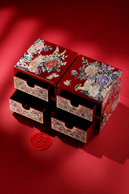 Chinese Mother-of-Pearl Jewelry Box - Handmade Luodian Lacquerware with Double/Triple Doors, ICH Heritage Art