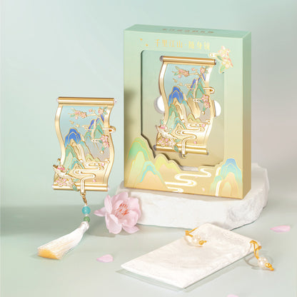 Birds Fluttering Portable Mirror with Blossoming Branches Design